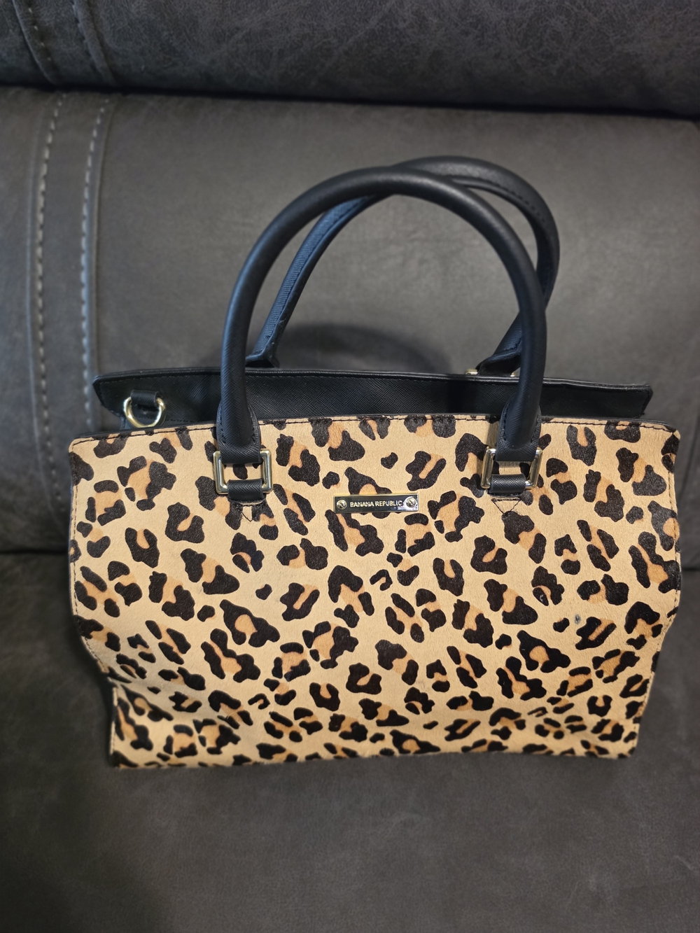 Banana Republic Leopard Print Satchel in Tan and Black